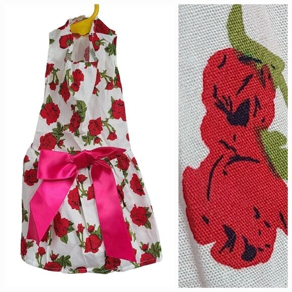 NEW Little Dog Dress Red Rose Print Pet Outfit Big Bow Costume Colorful Cotton - Picture 2 of 6